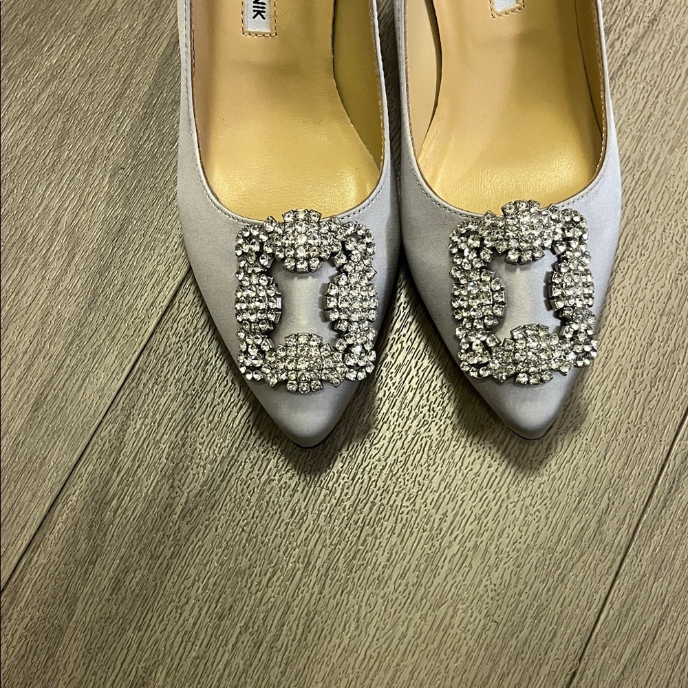 Elegant Women's Gray Heels with Rhinestone Buckle